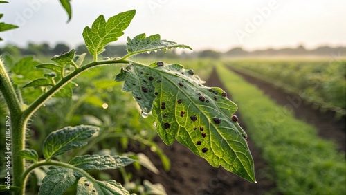 Tomato Leaf with Bacterial Spot in Sunlit Field