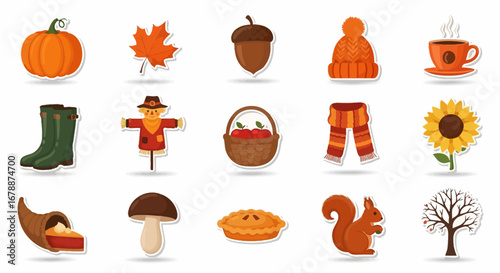Vector Icons Set of A vibrant collection of autumn themed vector icons and symbols. EPS Editable