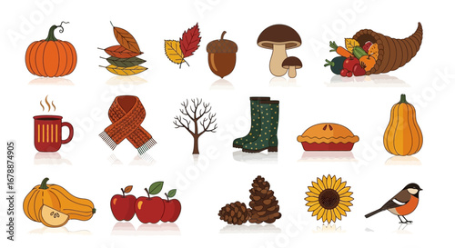 Vector Icons Set of Autumn Fall Season Themed Vector Icon Set Illustration. EPS Editable