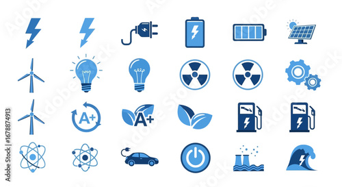 Vector Icons Set of Blue grunge style energy and power source icon collection. EPS Editable