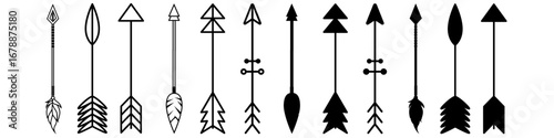 Arrow vector icon set. Archery illustration sign collection. Archer symbol. Bow and arrows logo. Arrow for bow.