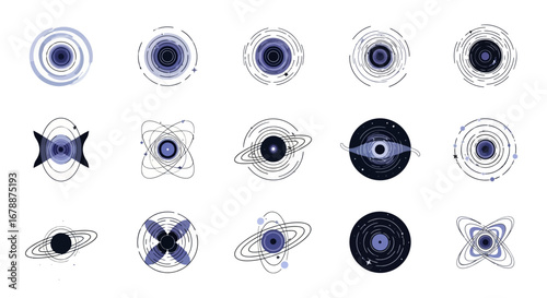 Vector Icons Set of Collection of abstract futuristic space galaxy and black hole icons. EPS Editable
