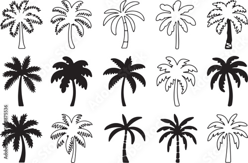 minimalist palm trees vector set with 15 tropical tree illustrations for beach summer and exotic design