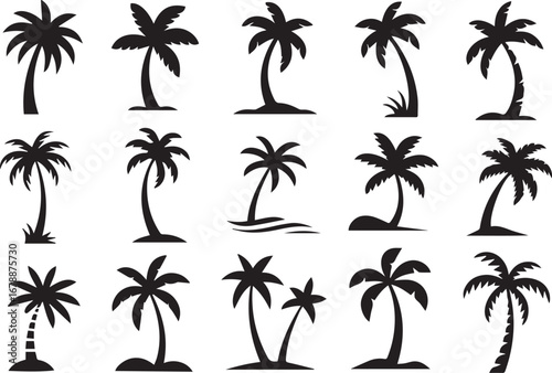 palm tree silhouette vector pack with 15 unique tropical palm graphics for beach logo icons and minimalist design