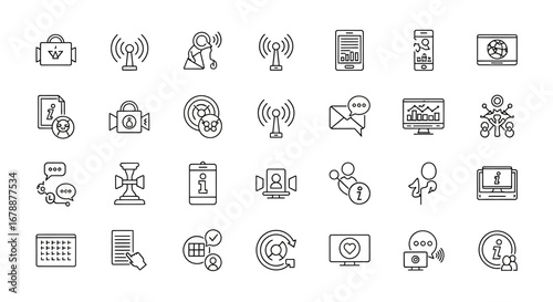 Vector Icons Set of Modern Technology Business and Communication Thin Line Icon Set. EPS Editable