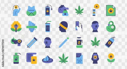 Vector Icons Set of Modern Flat Icon Set with Cannabis and Lifestyle Symbols. EPS Editable
