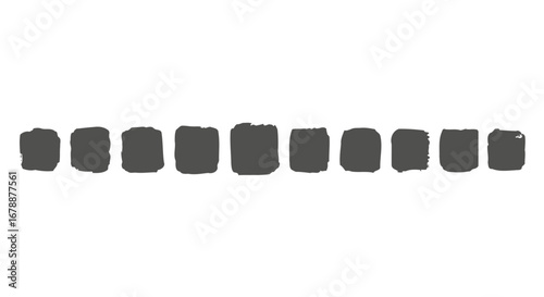 Vector Icons Set of Row of ten black charcoal briquettes for barbecue isolated on a white background. EPS Editable