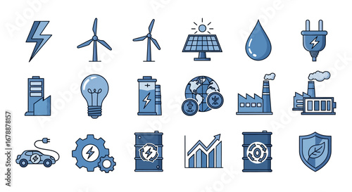 Vector Icons Set of Vector Icon Set for Green Energy Ecology and Industry. EPS Editable