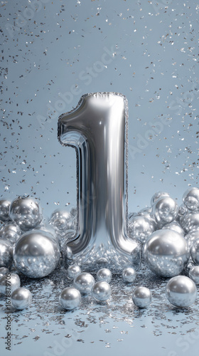 Happy 1th Birthday golden Greeting Background. Festive Celebration Number Decoration. Only the number 1, without inscriptions.