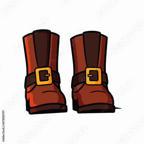 Pair of Brown Boots with Buckles and Straps