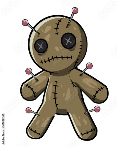 Cartoon Voodoo Doll with Pins Illustration