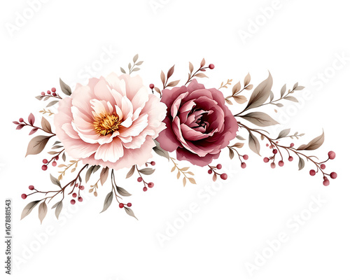 Burgundy and Pink Floral Arrangement, Isolated on Transparent Background