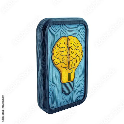 Creative Brain Lightbulb Concept – Wooden Texture Background, Innovation & Idea Symbol, Digital Art for Inspiration, Education, and Business Design