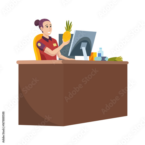 Supermarket cashier at the checkout