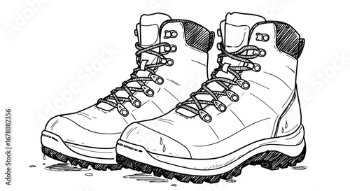 Hiking boots designed for outdoor activities in rugged style vector illustration on transparent background  