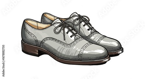 Classic grey dress shoes with brogue detailing and laces  