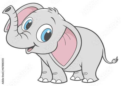 Cartoon Elephant Calf with Adorable Expression A Charming Animal Character Design for Children's Illustration