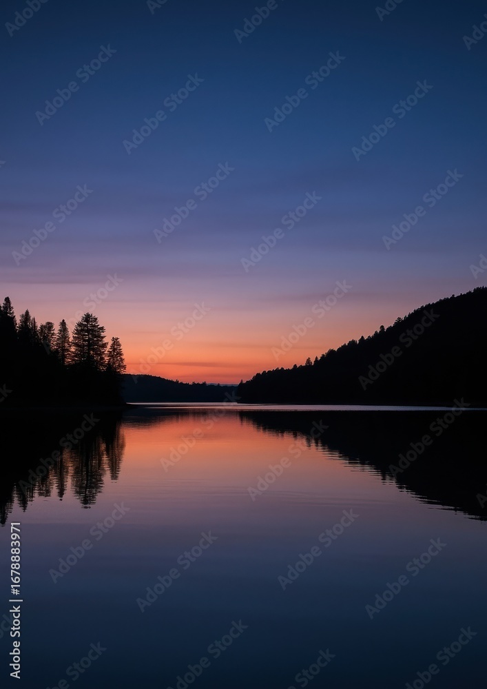 Fototapeta premium Serene twilight lake reflection