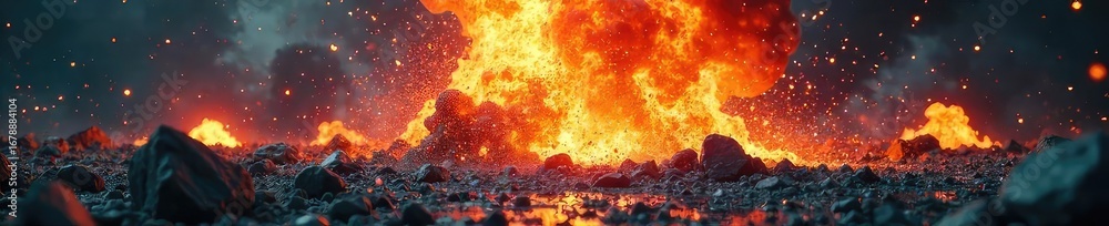 Obraz premium A chaotic scene of shattered glass and twisted metal, remnants of a powerful explosion, symbolizing the destructive force of uncontrolled power , accident, emergency
