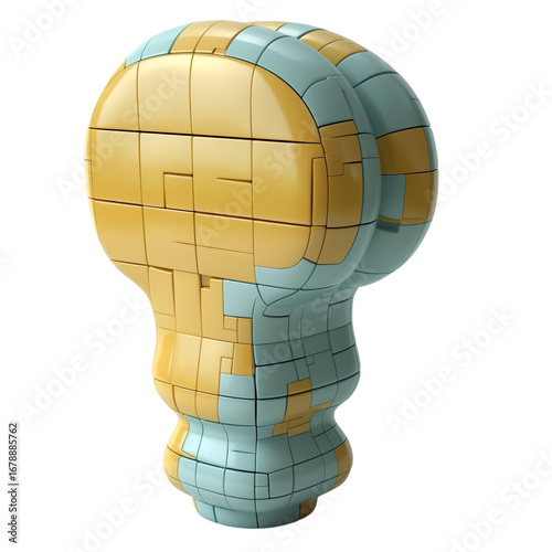 3D Puzzle Light Bulb Icon Concept – Innovation, Idea, Technology Symbol, 3D Puzzle Brain Light Bulb Icon – Knowledge, Learning, Intelligence Concept