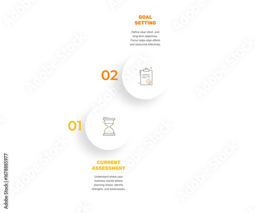 Vector infographic design template. Modern timeline concept with 2 steps, circles. Vector illustration used for diagram, workflow layout, banner, webdesign