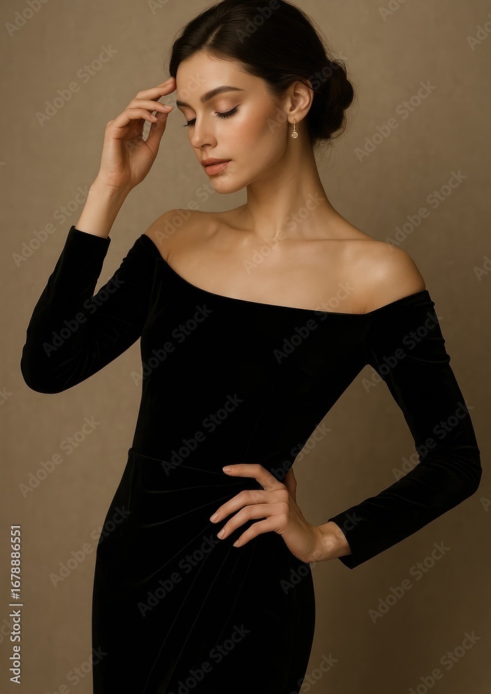 Fototapeta premium Elegant woman in black dress.