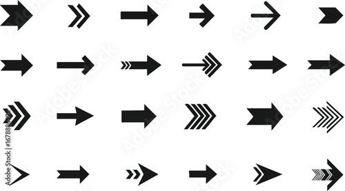 Diverse collection of modern black directional arrows on a clean white background