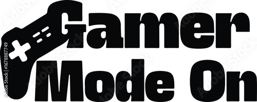 Gamer mode on text design with gaming controller graphic for enthusiast apparel and media vector