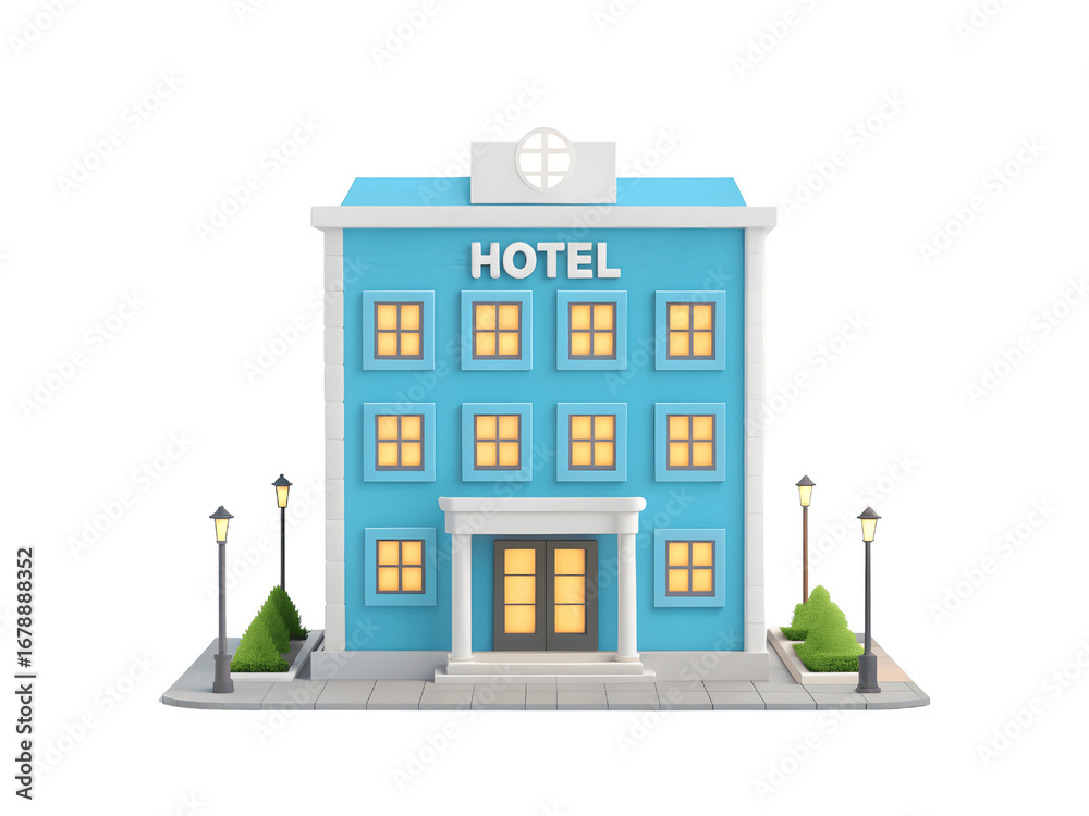 Fototapeta premium A cartoon hotel building isolated on transparent background