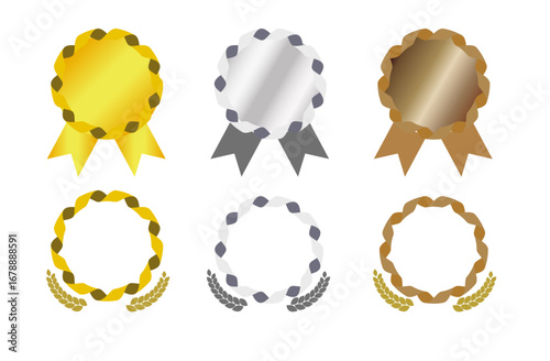 リボン付きメダル 金銀銅 セット イラスト