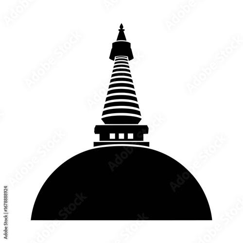 Black and white illustration of a Buddhist stupa.