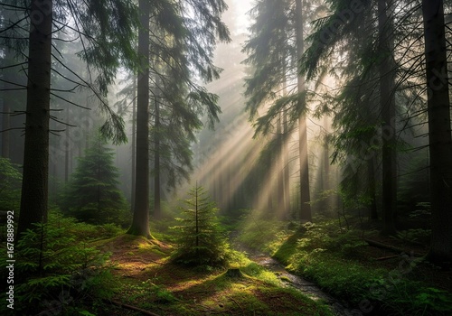 Misty Morning in a Verdant Forest