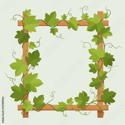 Wooden trellis covered in green ivy leaves and vines.
