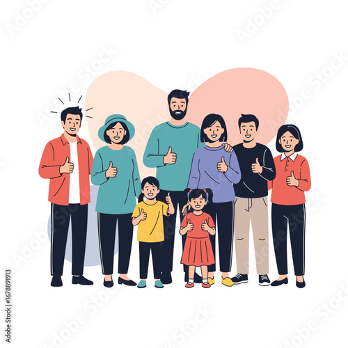 Diverse group of people standing together showing approval with thumbs up a symbol of unity and positivity