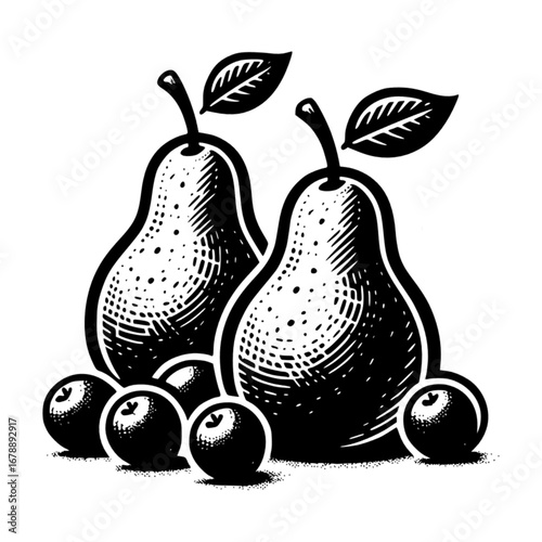 pears with cherry black vector icon with transparent background 
