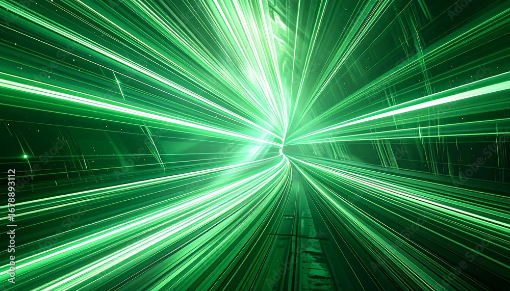 Fototapeta premium Green Light Trails A Futuristic Tunnel of Speed and Motion, Science Fiction
