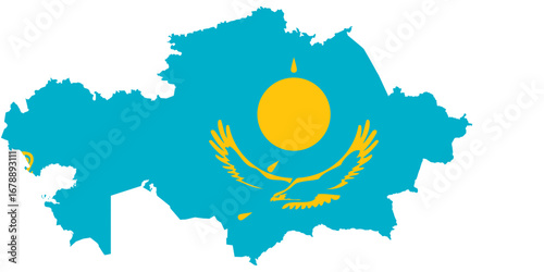 Kazakhstan Map Design with National Flag