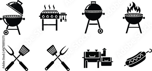 Adobe Illustrator BBQ and Grill Icon Set | Barbecue, Smoker, Utensils & Food Silhouettes Artwork