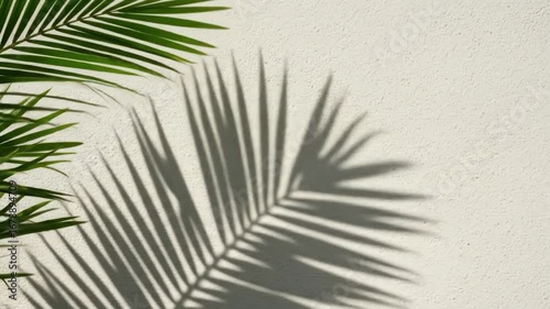Palm leaf shadow on textured white surface tropical nature background