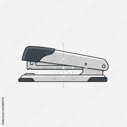 A silver and black stapler on a light gray background.