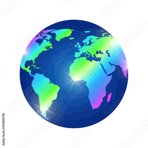 Colorful globe with continents and oceans on a white background.