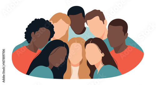 Diverse group of friends united in a supportive embrace, celebrating togetherness and unity