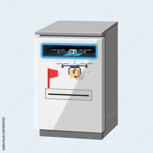 White mailbox with a red flag and a digital display.