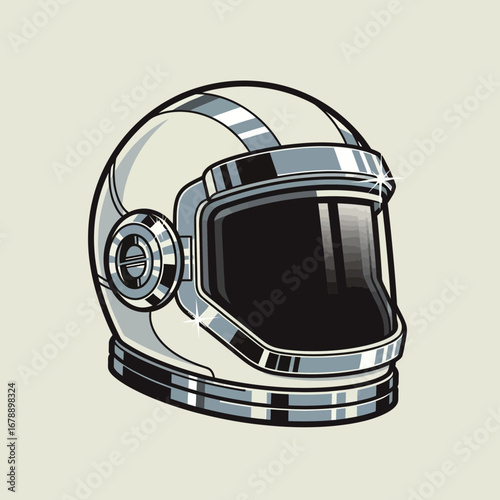 Futuristic astronaut helmet with reflective visor and metallic accents.