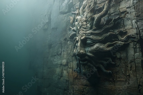 Submerged Stone Carving: An Enigmatic Underwater Scene of Ancient Art