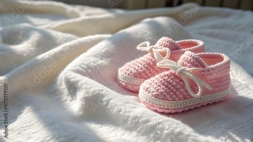 pink baby shoes in hand made woolen