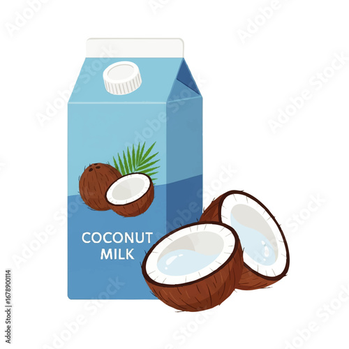 Enjoy refreshing coconut milk in a carton with fresh coconuts, perfect for a healthy lifestyle