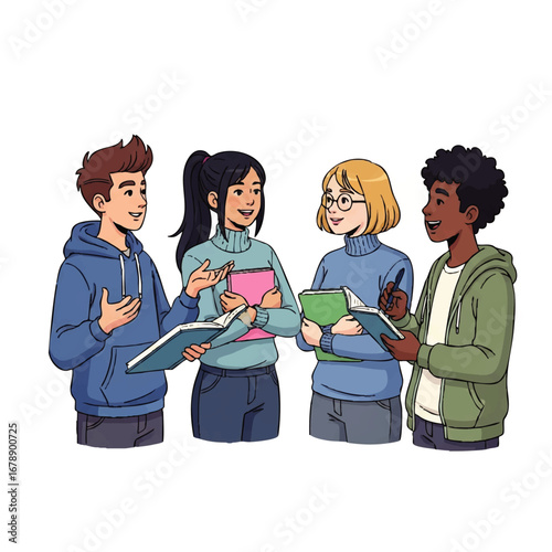 Diverse students collaborate on exciting project with bright ideas in a casual study group setting