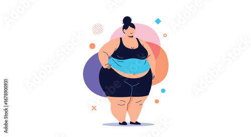 Confident plus size woman embraces body positivity in modern design for inclusive health awareness campaigns
