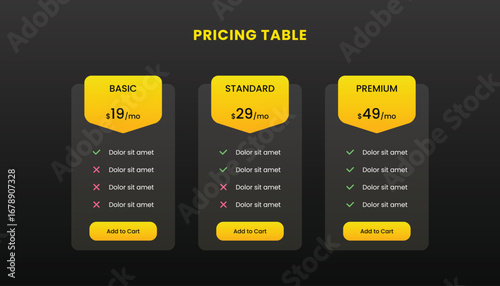Comparison Pricing Table Design on Dark Background